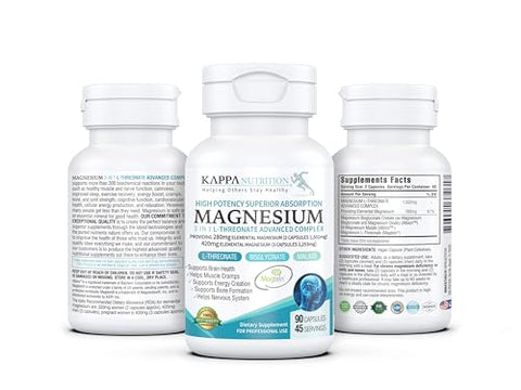 KAPPA NUTRITION - Kappa Nutrition: Magnésio Elemental 420mg, 90 Cápsulas, 2.253mg por Porção
