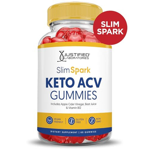Justified Laboratories - (2 Pacotes) Gomas Slim Spark Keto ACV Fórmula Avançada 1000MG Slimspark Keto Gomas Vinagre de Maçã Aumento Formulado com Romã Suco de Beterraba em Pó B12 Vegano Não GMO 120