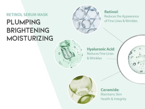 OOTD - Retinol Hyaluron Serum Korean Sheet Mask Gift Pack 20 Unidades – Máscara Facial Hidratante, Rejuvenescedora e Iluminadora