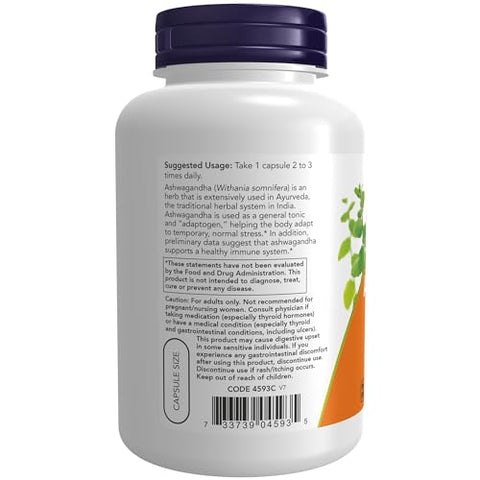 Suplementos, Ashwagandha (Withania somnifera) 450 mg (Extrato Padronizado), 180 Cápsulas Vegetais - NOW Foods