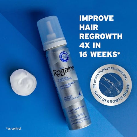 Espuma Tópica 5%% Minoxidil para Crescimento Capilar Masculino – Tratamento 3 Meses 60g - Rogaine