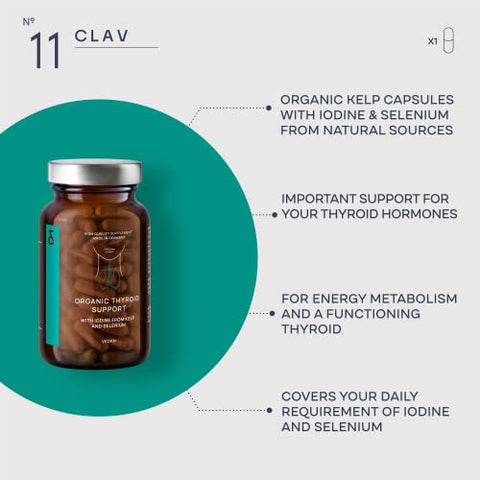 CLAV - Suplemento Orgânico de Suporte à Tireoide com Iodo de Algas Marinhas Orgânicas e Selênio de Extrato de Semente de Mostarda – 120 Cápsulas – Natural para Homens