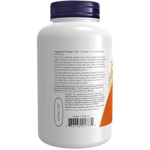 Suplementos, Óleo de Linhaça 1000 mg com Ômega-3 Essenciais, Extraído a Frio, Livre de Hexano, Fórmula Vegana, 120 Cápsulas Vegetais - NOW Foods