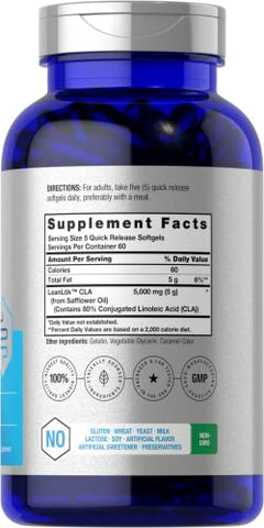 Suplemento Horbäach CLA | 300 Cápsulas Softgel | Potência Máxima | Ácido Linoleico Conjugado de Óleo de Cártamo | Livre de OGM, Sem Glúten