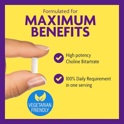 Choline 550mg – Suplemento Puro de Bitartarato de Colina para Saúde Cerebral, Foco, Memória, Desenvolvimento Cognitivo, Fígado Gorduroso e Suporte de Humor para Mulheres e Homens – 100 Cápsulas - InnovixLabs