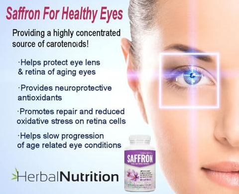 Herbal Nutrition - Saffron Extract 88.5mg 2 Pack 60 Cápsulas por Frasco 100%% Puro Extrato de Açafrão Natural Promove o Bem-Estar, Perda de Peso e Saúde Ocular
