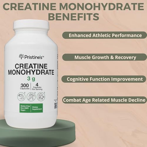 PRISTINE'S - PRISTINE’S Creatine Monohydrate 3000MG – Cápsulas de Suporte ao Crescimento Muscular – 75 Dias de Fornecimento – Sem Inchaço – Performance Atlética