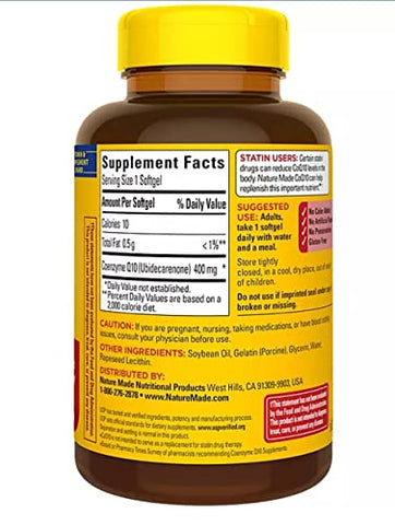 CoQ10 400 mg Softgels – Embalagem de 1 Unidade – Coenzima Q10 – Saúde e Bem-Estar - Nature Made
