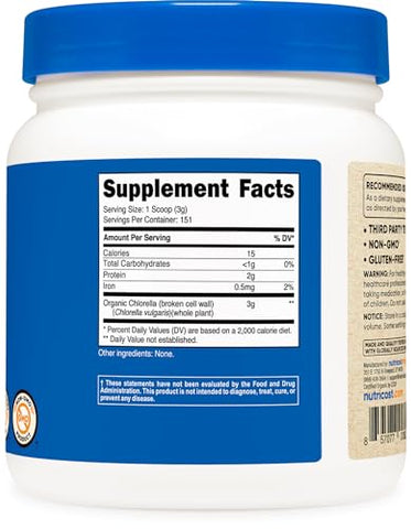 Chlorella Orgânica em Pó 454g – 3g por Porção - Nutricost
