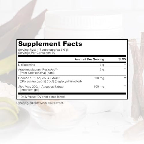 Defesa do Intestino Permeável – Suplemento de Suporte à Saúde Intestinal com L-Glutamina, Extrato de Raiz de Alcaçuz, Folha de Aloe, Arabinogalactano, Pó de Saúde para Homens e Mulheres – 100g - Pure Therapro Rx