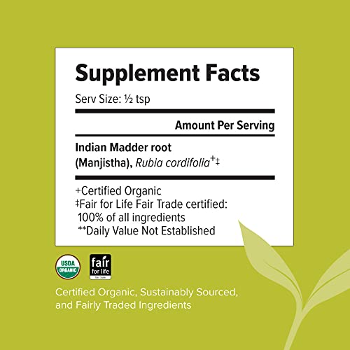 Manjistha em Pó, 1/2 Libra – Orgânico USDA – Rubia cordifolia – Limpa o Sangue - Banyan Botanicals