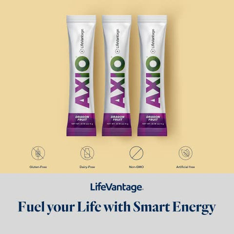 LifeVantage - AXIO Pó para Bebida Energética Regular, Sabor Dragonfruit – 30 Sachês de Mistura para Bebida, Energia Instantânea em Pó, Suplemento Energético com Vitaminas B, DMAE, L-Teanina, Quercetina, Verde