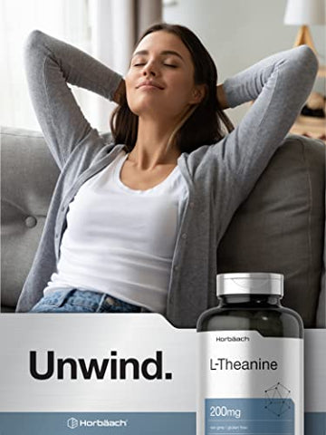 L Theanine 200mg | 400 Cápsulas | Tamanho Econômico | Suplemento Sem OGM e Sem Glúten - Horbäach