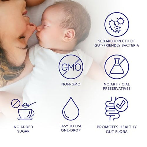 Baby Probiótico com Vitamina D, 60 Gotas – Alívio dos Sintomas de Cólica para Recém-Nascidos e Bebês – Fácil de Usar, Apenas Uma Gota Diária, Sem Açúcar, Não-OGM, Amigo das Alergias - Ddrops