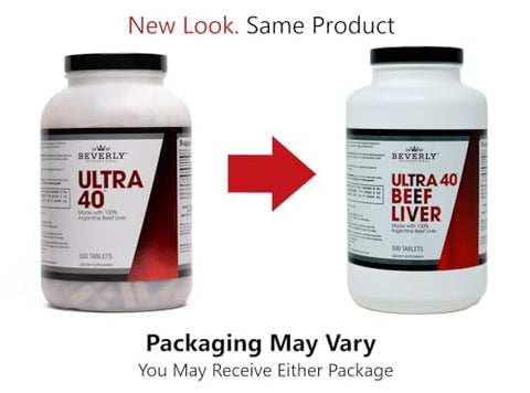 Ultra 40 Fígado Bovino Desidratado de Pasto, 500 Tab. Segredo da Era Dourada para Aumentar o Crescimento Muscular, Resistência e Desempenho Naturalmente. Supere os limites - Beverly International