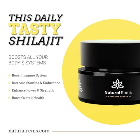 Natural Rems - Shilajit Orgânico Sabor Canela Baunilha – Pure Himalayan Organic – Suplemento Ácido Fúlvico Shilajit Puro – Energia e Foco – Saúde Holística