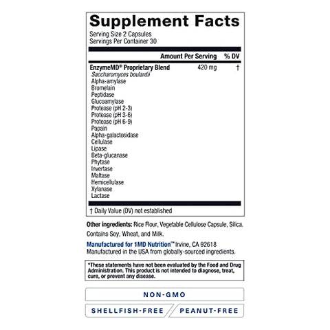 EnzymeMD – Suplemento de Enzimas Digestivas – Fórmula Médica | 18 Enzimas à Base de Plantas – Combate Gases - 1MD Nutrition