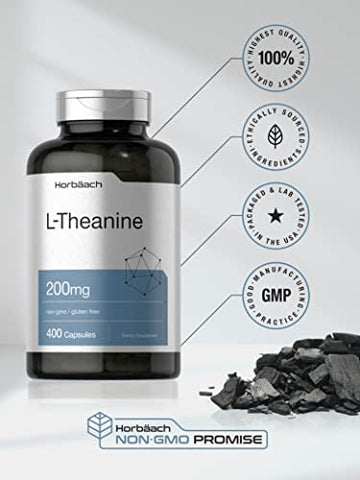 L Theanine 200mg | 400 Cápsulas | Tamanho Econômico | Suplemento Sem OGM e Sem Glúten - Horbäach