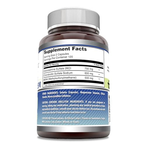 Amazing Nutrition - Amazing Formulas Glucosamina Condroitina MSM – 240 Cápsulas (Non-GMO) – Suporta Articulações Saudáveis, Cartilagem e Tecido Conjuntivo – Promove Conforto Articular