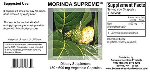 Supreme Nutrition Products - Supreme Nutrition Morinda Supreme – 130 Cápsulas Inteiras de Noni, Fruta, 130g