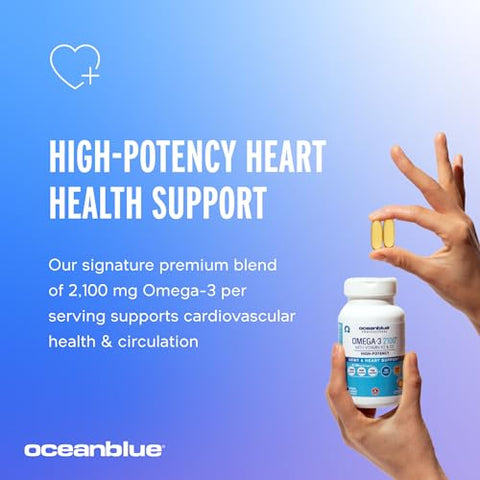 Professional Omega-3 2100 com Vitamina K2 e Vitamina D3 – 120 Cápsulas 2 Pacotes – Óleo de Peixe sem Sabor de Alta Potência com EPA, DHA – 2100mg – Embalagem Dupla – Ômega 3 Triplo – Saúde Cardiovascular – Marca Oceanblue - Oceanblue
