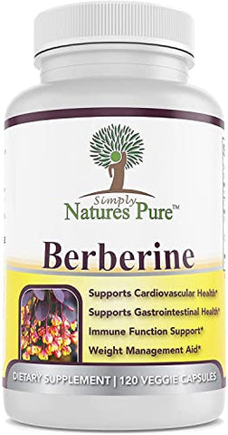 Simply Natures Pure - Berberina HCl 500mg Pura da Simply Natures – 120 Cápsulas – Suporte Cardiovascular Gastrointestinal Imunológico – Cromo Canela (Pacote com 3)