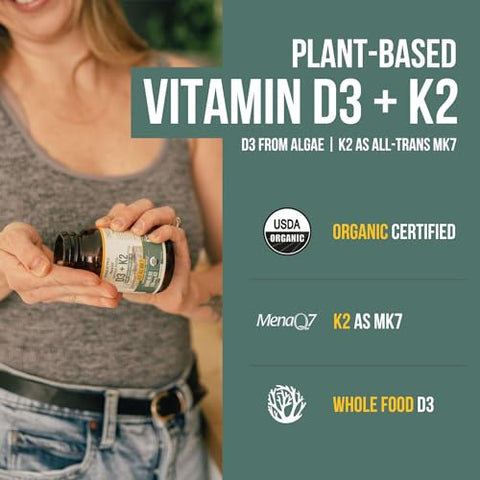 Triquetra Health - Orgânico Plant D3 K2 | 5000 UI D3 120 mcg K2 como All-Trans MK7 de MenaQ7® – Alimento Integral 100% Natural, Cru