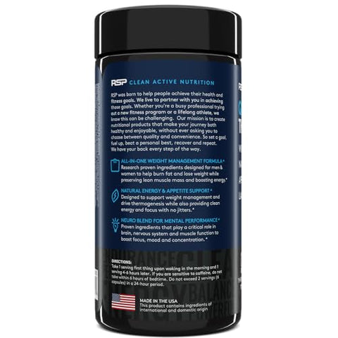 RSP NUTRITION - RSP Nutrition QuadraLean Termogênico Queimador de Gordura para Homens – 60 cápsulas