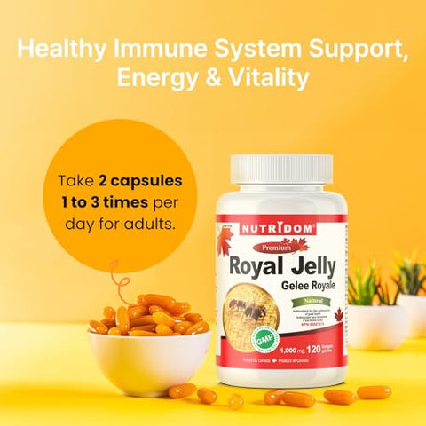 Nutridom - Geléia Real 1000mg, 120 cápsulas (Um Frasco) – Marca Real Jelly, Alta Visibilidade