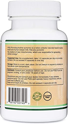 Double Wood Supplements - PQQ 20mg – 60 Cápsulas | Promove Níveis de Coenzima ATP Mitocôndria, Otimizador de Energia e Suporte ao Sono | Sem OGM, Sem Glúten, Vegano | Marca: [Nome da Marca]