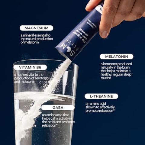 Pó para Bebida Calmante para um Sono Repousante, Melatonina 3mg, Magnésio, Vitamina B6, L-Teanina, GABA – Vegano, Zero Açúcar, Amigo da Dieta Keto – Cereja, 30-Pack - Som Sleep