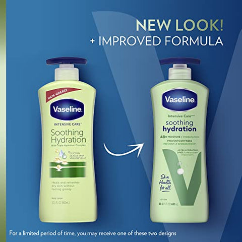 Loção Corporal Vaseline Intensive Care para Pele Seca Hidratação Calmante com Lipídios Ultra-Hidratantes Extrato de Aloe Vera 1%% para Revitalizar a Pele Desidratada 20,3 oz, Pack com 3