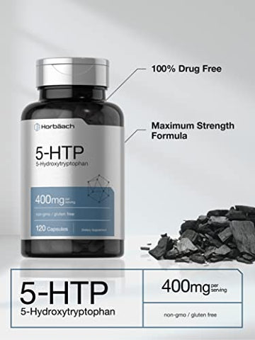 5HTP 400mg Cápsulas | 120 Unidades | Suplemento Extra Forte | Sem OGM, Sem Glúten | 5 Hidroxitriptofano - Horbäach