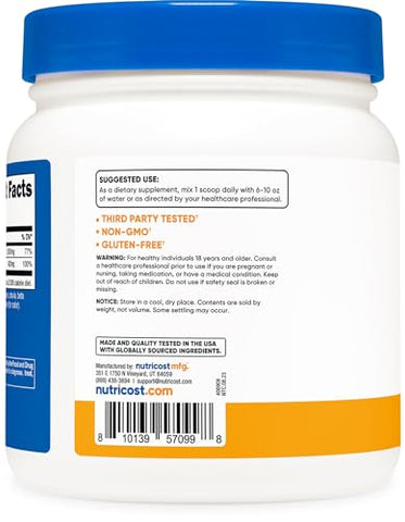 Pó de Cálcio e Magnésio (Pêssego Manga, 60 Porções) – Suporte Ósseo, Livre de Transgênicos, Sem Glúten (Citrate de Cálcio e Citrate de Magnésio) - Nutricost