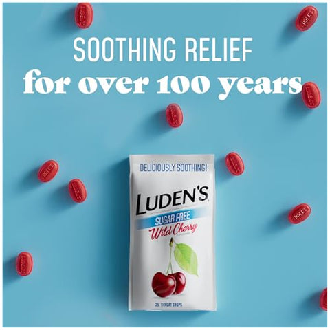 Ludens - Luden’s Gotas para Garganta Sem Açúcar Sabor Cereja Silvestre, Alívio para Garganta Irritada, 25 Unidades (12 Pacotes)