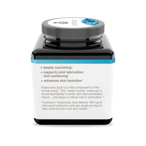 Fórmula Avançada de Ácido Hialurônico – Suplemento para Suporte Articular com Extrato de Boswellia – Suplemento para Saúde da Pele – Sem Laticínios, Soja – 60 Cápsulas - Youtheory