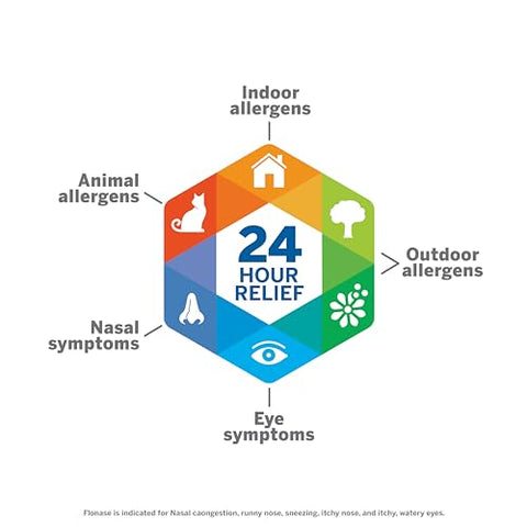 Spray Nasal Alívio de Alergia, 24 Horas Sem Sonolência, Alívio Multissintomas – 144 Sprays (Pacote com 2) + Brinde Lenços - Flonase