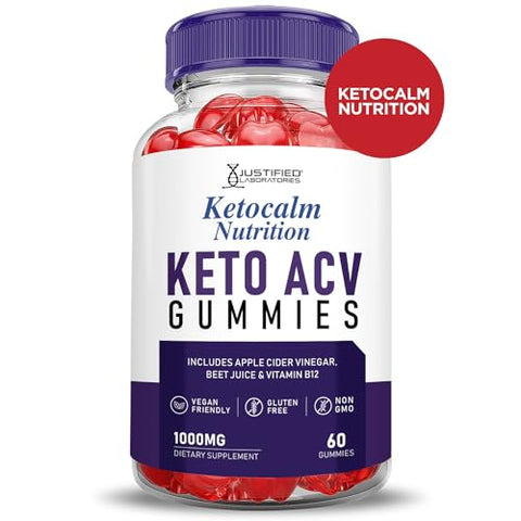 Justified Laboratories - (2 Pacotes) Gomas Ketocalm Nutrition Keto ACV Fórmula Avançada 1000MG Keto Calm Nutrition Gomas Keto de Vinagre de Maçã Formuladas com Pó de Romã e Beterraba B12 Vegan
