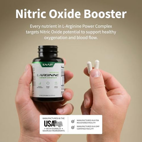 Snap Supplements - Snap L Arginine Cápsulas – Suplemento para Circulação Sanguínea com Nitrosigine | 60 cápsulas | 500mg | Aumente a Circulação e o Desempenho