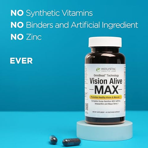 Holistic Health Labs - Visão Viva Max com 8 Ingredientes Naturais Lutemax® 2020, Mirtilos, Mirtilos Azuis, c3g de Groselha Negra, Maqui Berry, Açafrão e Astaxantina (30 Unidades – Pacote de 2)