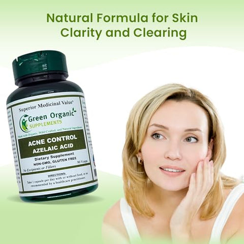 Green Organic Supplements - Acne, Ácido Azelaico, 90 Cápsulas, Alta Absorção, Sem Transgênicos, Sem Glúten, (Pacote com 3)