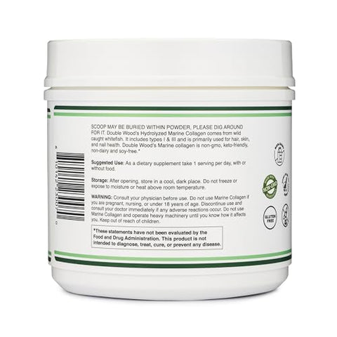 Pó de Colágeno Marinho (454g / 16oz de Peptídeos de Colágeno Marinho de Dissolução Rápida) Selvagem, Sem Sabor, Micronizado – Inclui Medidor, Sem Aditivos (38…) - Double Wood Supplements