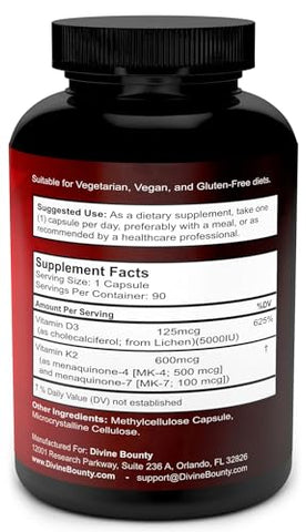 Divine Bounty - Vitamina K2 (MK7) – Benefícios para a saúde óssea e cardiovascular | Marca XYZ