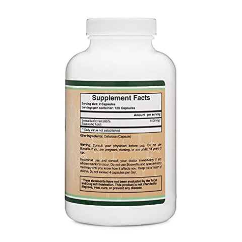 Double Wood Supplements - Boswellia Serrata – 240 Cápsulas (Máxima Potência 1.000mg de Extrato de Ácido Boswélico 65%) Cápsulas de Extrato de Boswellia (Suplemento de Suporte Articular para a Saúde das Articulações) Testado por Terceiros
