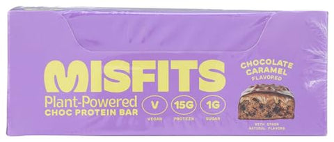 Barras de Proteína Vegana, Chocolate Caramelo – Receita Original | Sem Glúten, Baseada em Plantas, Baixo Teor de Açúcar | Misfits - Misfits