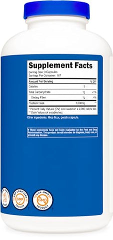 Psyllium Husk 1500mg por Porção, 500 Cápsulas – Não-OGM - Nutricost