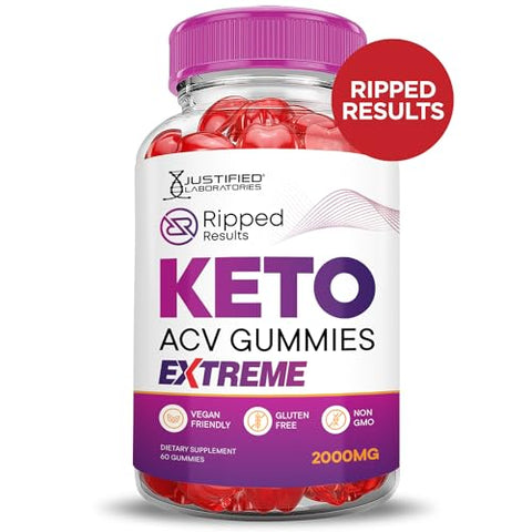 Justified Laboratories - (2 Pacotes) Gummies Extreme Ripped Results Keto ACV 2000MG – Gummies Ripped Results Keto de Vinagre de Maçã Formulados com Suco de Romã e Beterraba em Pó B12 Vegan Non GMO 120 Gummys
