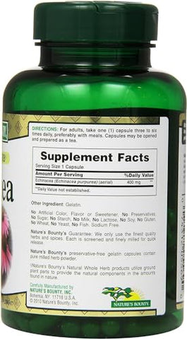 Nature's Bounty - Nature’s Bounty Echinacea 400 mg Cápsulas 100 un (Pacote com 5) – Compre Agora!