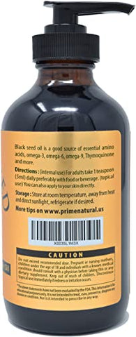 PRIME NATURAL - Óleo de Semente Preta Orgânico 473ml – Extraído a Frio, Não Refinado, Rico em Timoquinona 1.7% – Certificado pelo USDA – Origem Turca – Potente Líquido de Nigella Sativa – Ômega 3 6 9 Vegano, Antioxidante Imunológico
