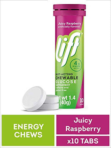 Glucose | Comprimidos Energéticos de Glicose de Ação Rápida | Framboesa | Tubo com 10 un (Pacote com 12) - Lift